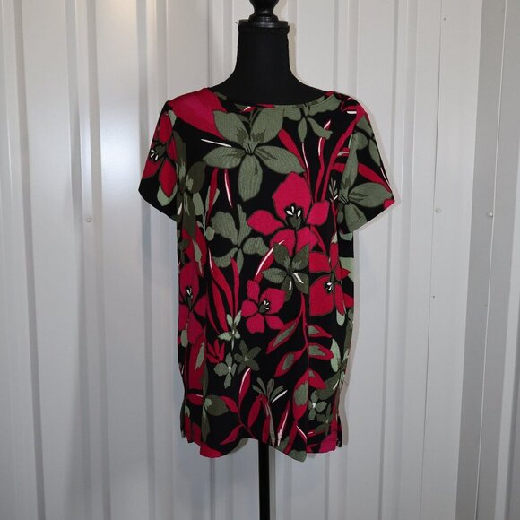 Chico's Travelers Womens Short Sleeve Hibiscus Print Tunic Botanic Berry Size L - Picture 1 of 7